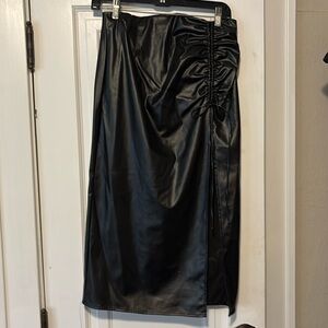 Faux leather front slit skirt
